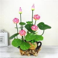 一盆仿真荷花莲花供花小套装 塑料假花小盆栽家居装饰摆件