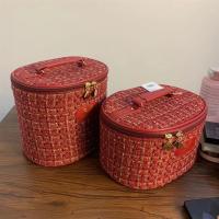 韩版时尚手提大容量圆筒固体化妆包家用旅行精致彩妆收纳包