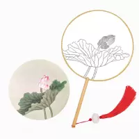 古风汉服扇子工笔手绘国画扇子圆形仿古真丝空白团扇宫扇美术扇
