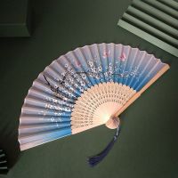 日式折扇中国风女式扇子白鹤绢扇和风工艺复古风折叠随身小扇女扇