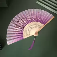 日式折扇中国风女式扇子白鹤绢扇和风工艺复古风折叠随身小扇女扇