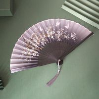 日式折扇中国风女式扇子白鹤绢扇和风工艺复古风折叠随身小扇女扇