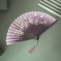 日式折扇中国风女式扇子白鹤绢扇和风工艺复古风折叠随身小扇女扇