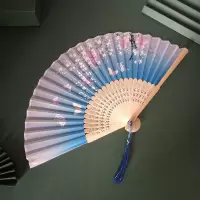 日式折扇中国风女式扇子白鹤绢扇和风工艺复古风折叠随身小扇女扇