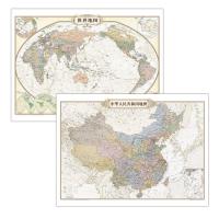 世界地图+中国地图贴图仿古地图墙贴客厅办公室装饰画送双面贴