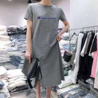 2020夏新款中长款T恤裙过膝连衣裙女学生宽松显瘦闺蜜过膝长裙 冠军灰 M [建议85-100斤]