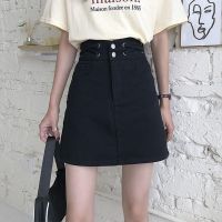 牛仔半身裙秋夏2021新款百搭黑色a字防走光显瘦短裙高腰遮跨a字裙 黑色 带内衬 S 96以下