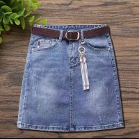 [防走光]弹力a字裙女中长裙牛仔短裙半身裙包臀裙带安全裤高腰 9001-不带内衬 S(建议83-98斤)