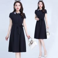 2021爆款连衣裙今年最流行的连衣裙女短袖夏季新款修身中长款裙子 藏蓝色 2XL(建议110-120斤)