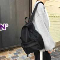 双肩包女士2021新款韩版百搭学院风书包ins帆布背包休闲学生书包 不能放A4杂志# 奶茶色小号