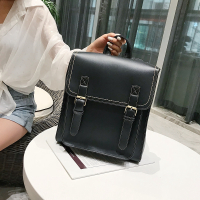 2021年新款双肩包女韩版百搭皮质学院风学生书包复古英伦两用背包 黑色