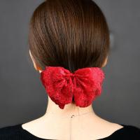 蕾丝大蝴蝶结发饰气质女成年发夹带发网兜弹簧夹马尾头发饰品盘发 酒红色 配粗网