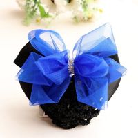 职业头花带发网兜护士发网花盘发卡成人发卡工作头花发夹女头饰品 2号卷纱蝴蝶 宝蓝色 配粗网