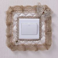 高档欧式现代简约绗缝布艺蕾丝刺绣开关贴墙贴保护套防尘罩开关套 蝶舞白色-单开方形 1个装