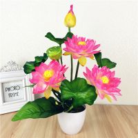 仿真荷花莲花供佛花套装 假荷花塑料假花绢花小盆栽家居装饰摆件 荷花粉色一束+塑料盆