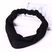 蕾丝宽边发带女遮白发头箍韩国时尚森女洗脸发箍压发头套头巾头饰 细条黑色