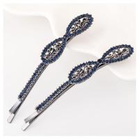 9cm长款对夹边夹复古水钻发夹一字夹头饰刘海发卡饰品女韩国发饰 墨兰蝴蝶结 065