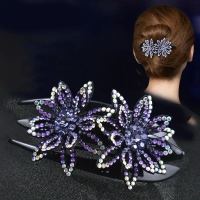 新款水钻头饰发夹三齿夹鸭嘴夹后脑勺盘头发夹子发卡成人抓夹顶夹 紫罗兰