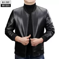 皮衣男2021春秋新款中年男装外套男士薄款皮衣爸爸休闲立领皮夹克 优质款/黑色/螺纹领/薄款 165/建议体重(90-1