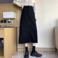 高腰a字显瘦牛仔半身裙女春季2021新款设计感开叉中长款包臀裙潮 黑色 优质版 S [建议80-95斤]