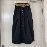 2021新款韩版百搭半身裙女中长款夏季松紧腰A字过膝长裙高腰伞裙 黑色 M 建议85-110斤斤