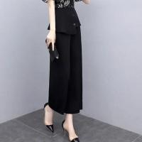 阔腿裤两件套2021夏天大码妈妈女装气质收腰显瘦名媛洋气时尚套装 单件[黑色裤子] M 建议80-100斤左右