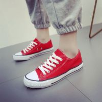 男鞋春夏季潮鞋新款情侣帆布鞋板鞋子男韩版休闲男士魔术贴小白鞋 红色 [潮流款] A01 35女款