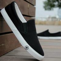 帆布鞋一脚蹬学生无鞋带男鞋韩版百搭懒人不系带休闲鞋没有鞋带的 A511黑色 39