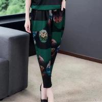 单/套装 大码女装2021新款时尚套装女夏五分袖中老年哈伦裤两件套 绿色[单件裤子] 4XL 建议160-180斤