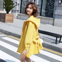 风衣女中长款韩版春季2021新款宽松休闲春秋矮个子女式chic薄外套 黄色 M 建议105斤内