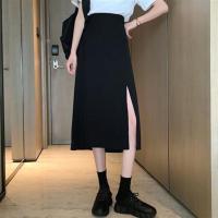 2020夏季新款大码胖mm高腰中长款黑色开叉半身裙女显瘦A字包臀裙 黑色 S 建议70-98斤