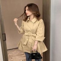 2020春季新款韩版翻领系带风衣女小个子宽松外套chic名媛时尚上衣 卡其色 XXS