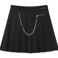 太平彼岸鸟2021夏装新款潮流时尚链条百褶裙高腰A字半身裙短裙女 黑色 收藏加购优先发货 S