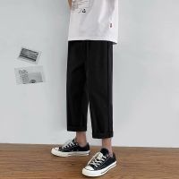 工装裤男夏季薄款休闲裤韩版潮流宽松百搭直筒裤学生阔腿九分裤子 黑色[D88纯色款] 2XL