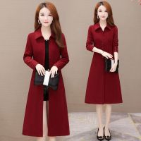 风衣女中长款2021年春秋新款流行时尚气质小个子过膝大衣外套女装 酒红色B(无里布) M 建议(85-105斤)