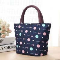 2019新带饭手提袋子帆布妈咪包饭盒水午餐便当包拎装饭盒袋手提包 03深兰蝴蝶圆圈