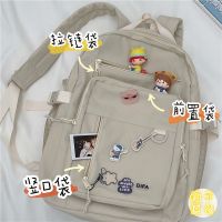 韩国ins风大容量工装双肩包日系原宿复古初中生背包男女学生书包 大容量白(无挂件无徽章) 收藏店铺 送礼物 优先发货