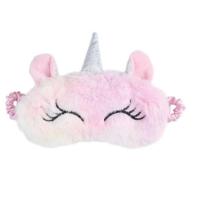 冬季新款少女可爱毛绒遮光眼罩独角兽卡通七儿童彩学生睡眠眼罩女 粉色毛绒独角眼罩