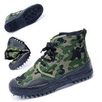 户外帆布鞋登山野营劳动训练防滑耐磨橡胶底34-45男女劳保解放鞋 春秋款-橡胶底(高帮)丛林迷彩 34码-220mm