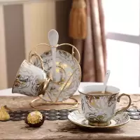 欧式陶瓷咖啡杯套具 创意家居水杯套装茶杯马克杯冷水壶套装套具 奶白金两杯套装