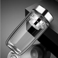 大容量高硼硅双层鹅蛋杯加厚玻璃耐高温隔热男女商务泡茶便携水杯 钢色 280毫升