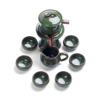 冰裂釉全半自动功夫茶具整套装懒人冲茶器陶瓷家用防烫泡茶壶茶杯[9月7日发完] 冰裂孔雀绿罗汉 10件
