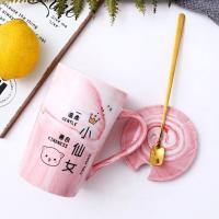 情侣对杯家用办公室男女水杯学生马克杯子带盖开业活动陶瓷杯礼盒 粉小仙女+盖+勺泡沫装