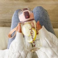 韩版学生塑料杯带刻度吸管杯子耐摔大容量高颜值便携男女随手杯 樱花粉(400ML) 单杯(不带滤网)+杯刷