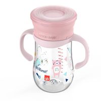 好孩子宝宝学饮杯婴儿防漏防呛儿童啜饮魔术杯子可爱饮水杯带手柄 350mL握把背带樱花粉(森林小熊)