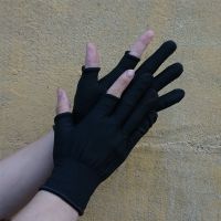 5-10双露指耐磨透气劳保手套男尼龙工作手套女半指防静电工业采茶 黑色露二指5双