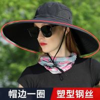大檐太阳能风扇女士夏季户外农活防晒帽防紫外线遮阳帽休闲渔夫帽 黑色[送防晒手袖] 单个帽子