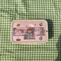 ins小麦秸秆可爱饭盒便携可微波炉女学生儿童上班族带盖分格餐盒 粉色(1000ml)送贴纸