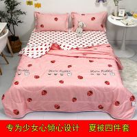 夏季可水洗夏凉被四件套空调被芯学生宿舍单双人薄被子双面裸睡款 爱心草莓[夏凉被] 1.5米单夏被 150x200cm