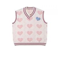 2021早秋新款套装女学生韩版宽松长袖衬衣+毛衣马甲百褶裙三件套 爱心马甲(单件) XS [建议70--80斤]